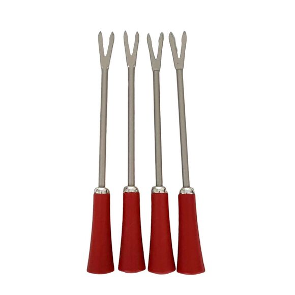 Fondue Skewers Set of 4 Dipping Fork Red Silver Minimalist Colorful Simple MCM - Picture 1 of 10